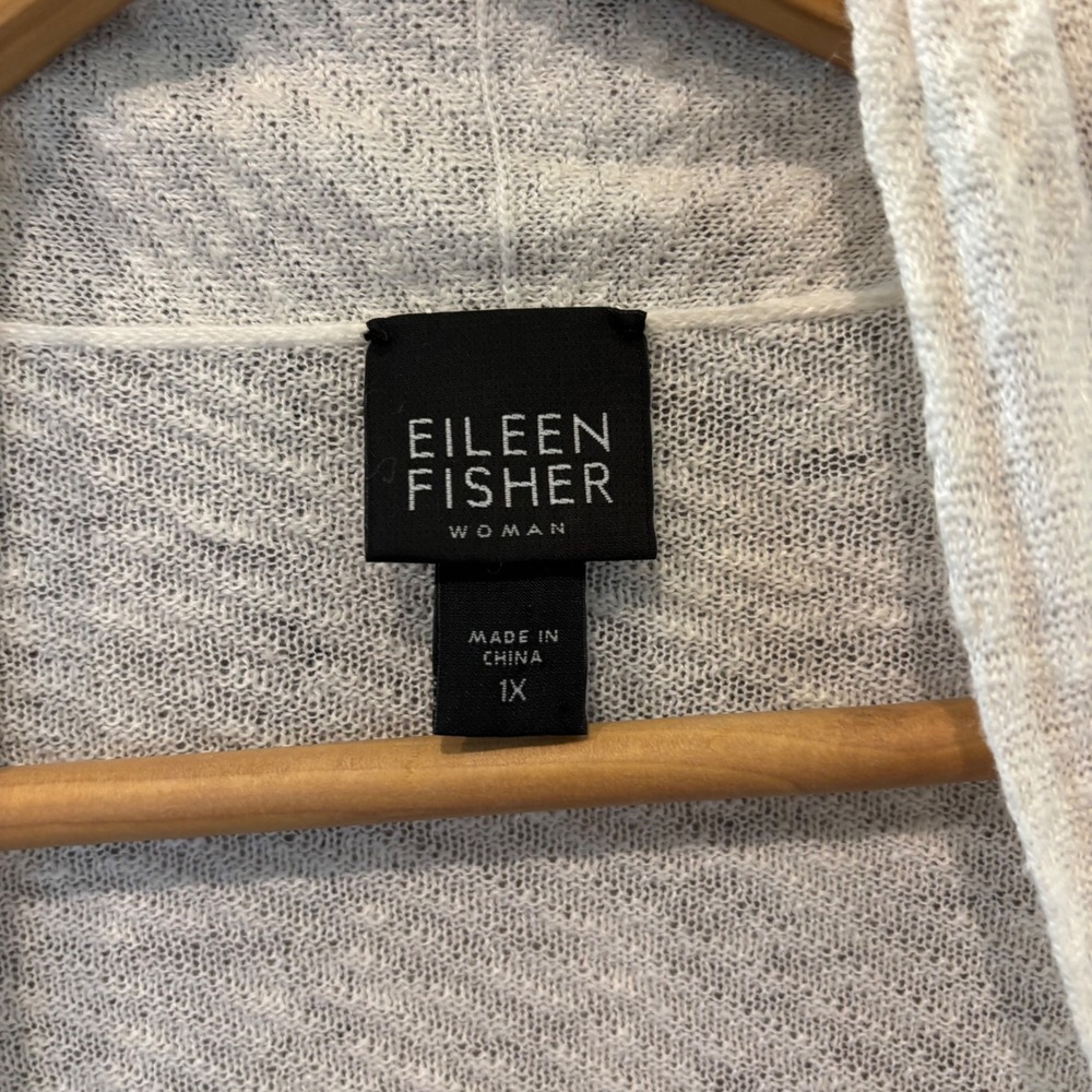 Eileen Fisher 1X Sweater Cardigan White 100% Linen Open Front - Picture 5 of 7